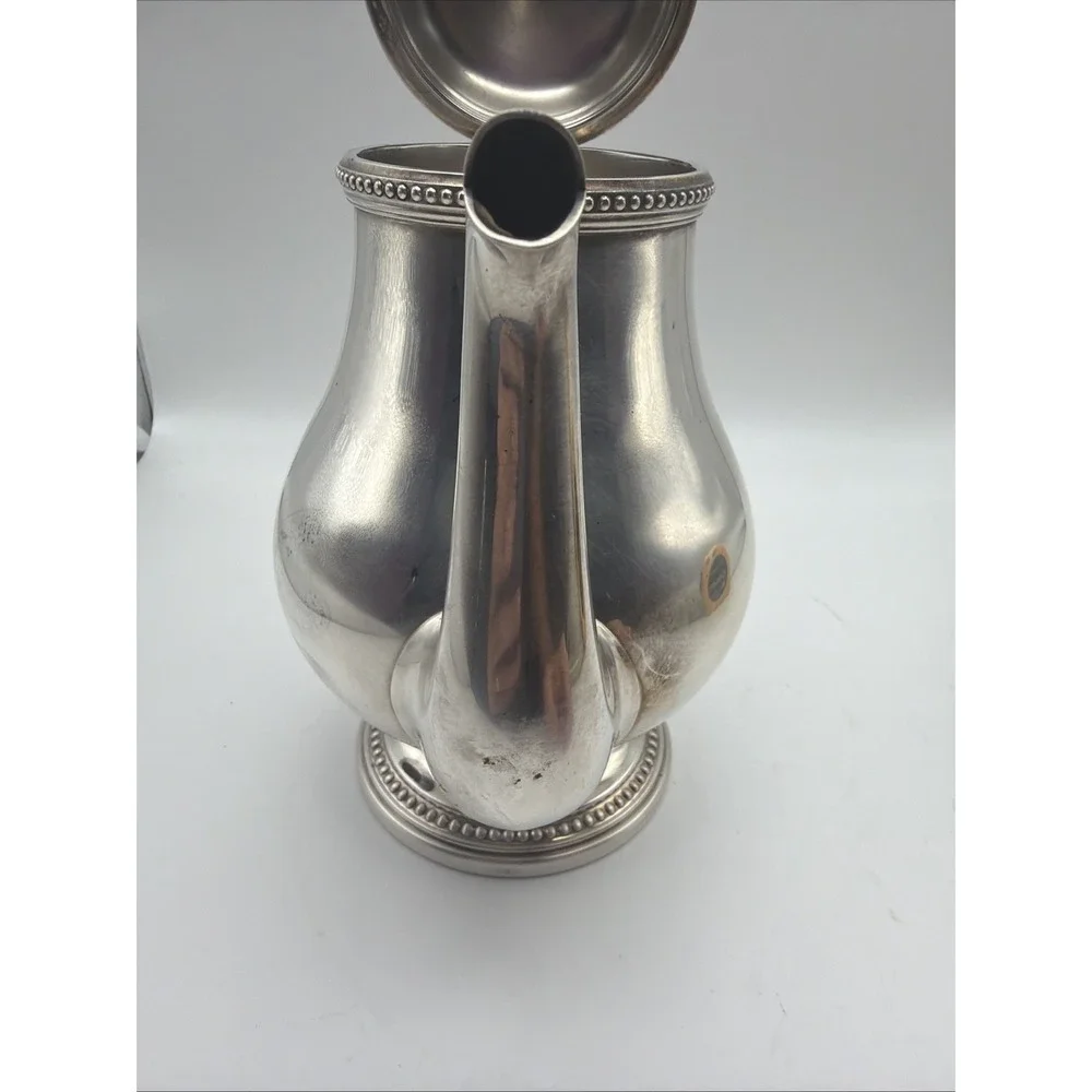 Christofle France Perles Silver Plated Coffee Pot Wood Handle Empire Style